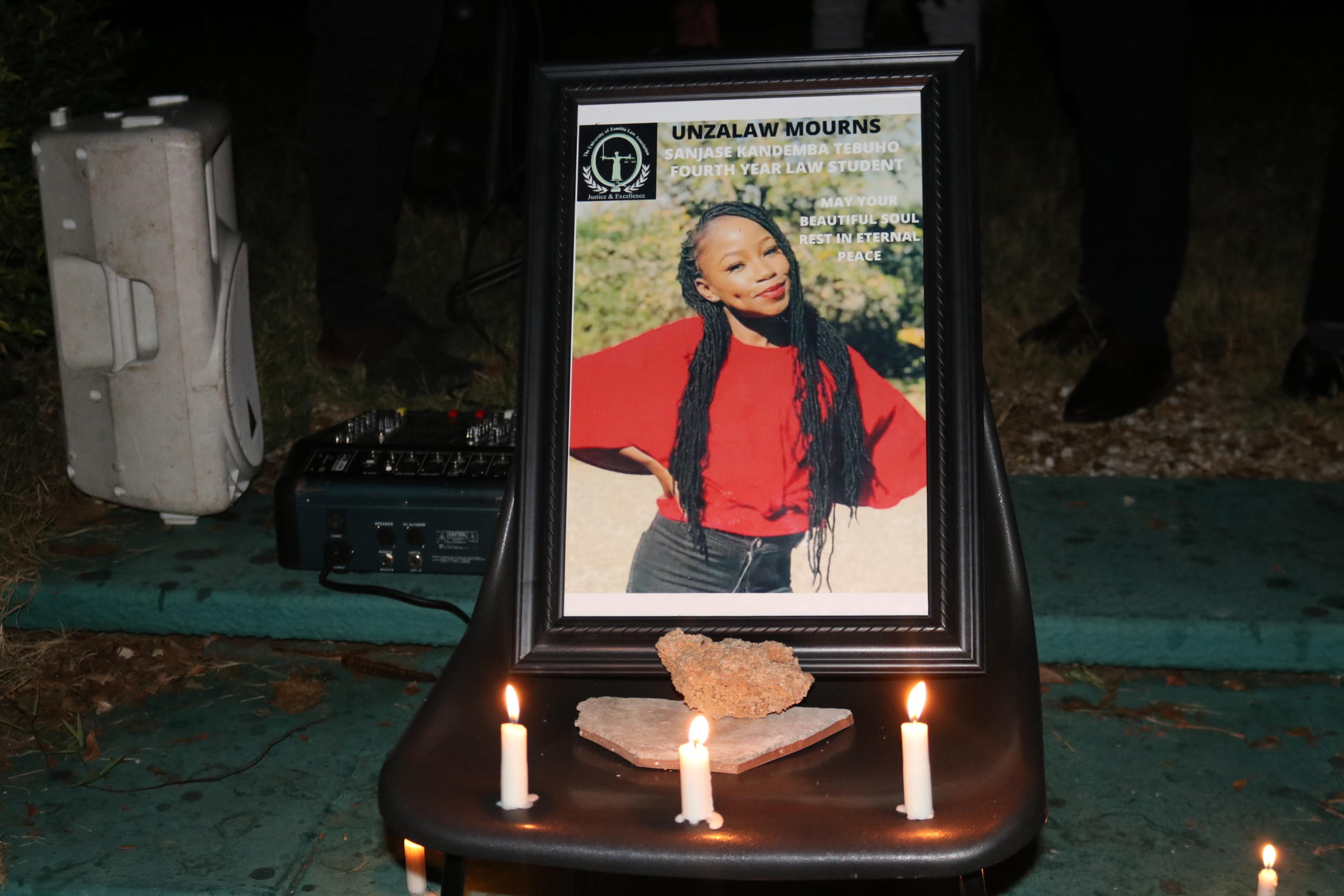Portrait of Kandemba displayed during the Candle Light Ceremony at Unza's Graduation Square